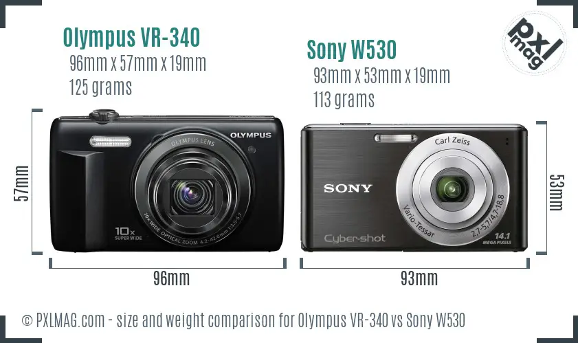 Olympus VR-340 vs Sony W530 size comparison Olympus VR-340 vs Sony W530 size comparison