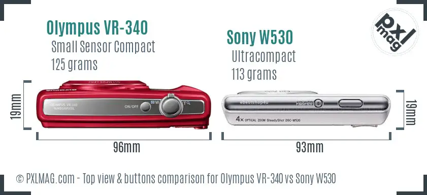Olympus VR-340 vs Sony W530 top view buttons comparison Olympus VR-340 vs Sony W530 top view buttons comparison