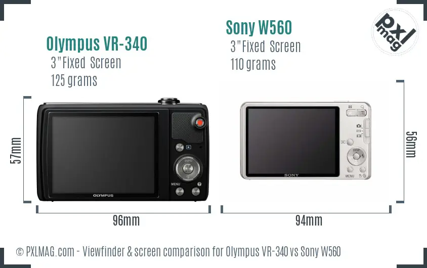 Olympus VR-340 vs Sony W560 Screen and Viewfinder comparison