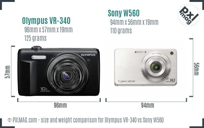 Olympus VR-340 vs Sony W560 size comparison