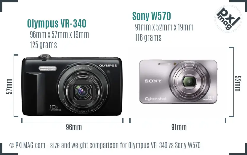 Olympus VR-340 vs Sony W570 size comparison