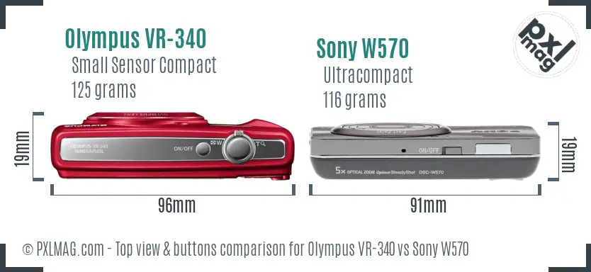 Olympus VR-340 vs Sony W570 top view buttons comparison