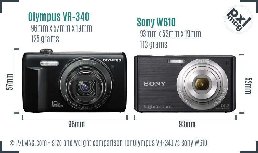 Olympus VR-340 vs Sony W610 size comparison