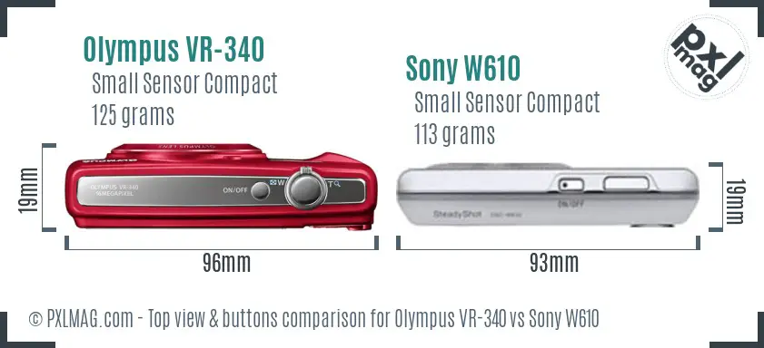 Olympus VR-340 vs Sony W610 top view buttons comparison