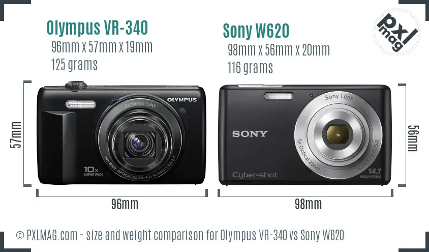 Olympus VR-340 vs Sony W620 size comparison