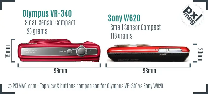 Olympus VR-340 vs Sony W620 top view buttons comparison