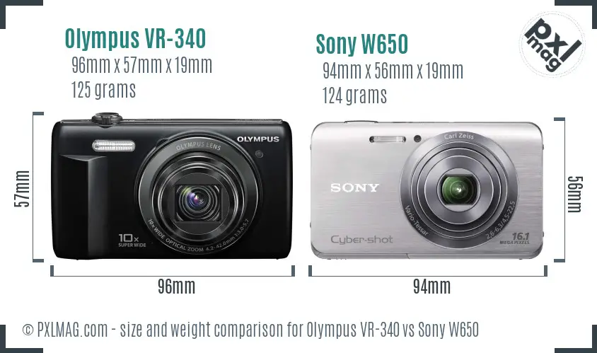 Olympus VR-340 vs Sony W650 size comparison