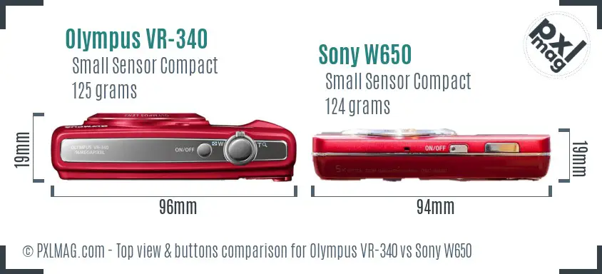 Olympus VR-340 vs Sony W650 top view buttons comparison