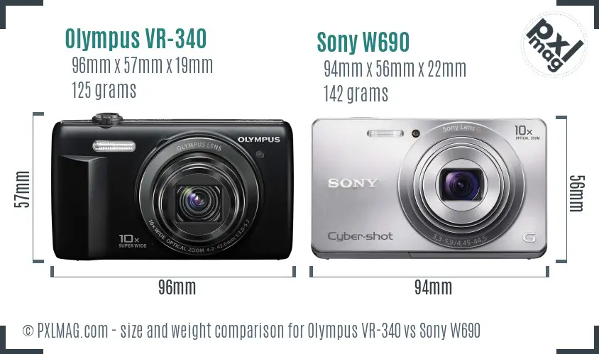 Olympus VR-340 vs Sony W690 size comparison