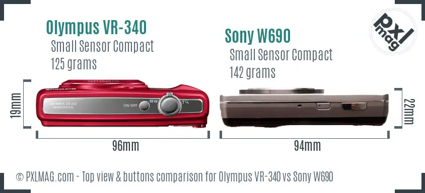 Olympus VR-340 vs Sony W690 top view buttons comparison