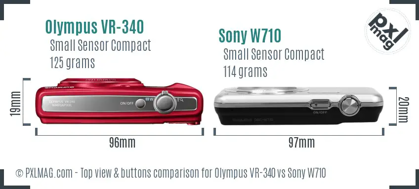 Olympus VR-340 vs Sony W710 top view buttons comparison