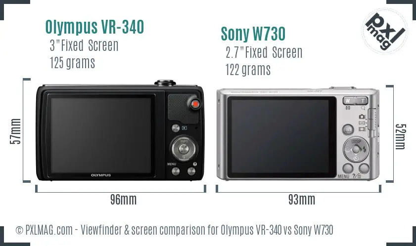 Olympus VR-340 vs Sony W730 Screen and Viewfinder comparison