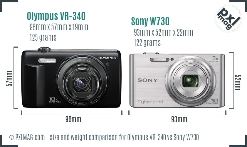 Olympus VR-340 vs Sony W730 size comparison