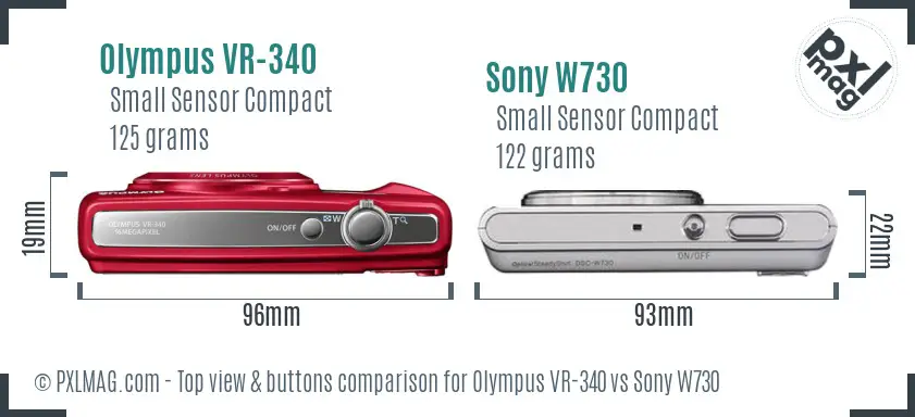 Olympus VR-340 vs Sony W730 top view buttons comparison