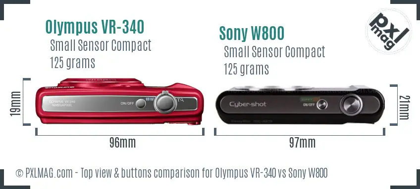 Olympus VR-340 vs Sony W800 top view buttons comparison