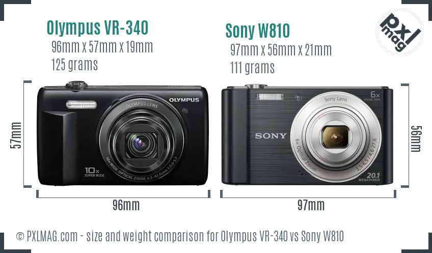 Olympus VR-340 vs Sony W810 size comparison