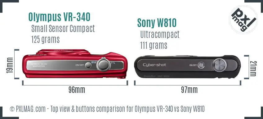 Olympus VR-340 vs Sony W810 top view buttons comparison
