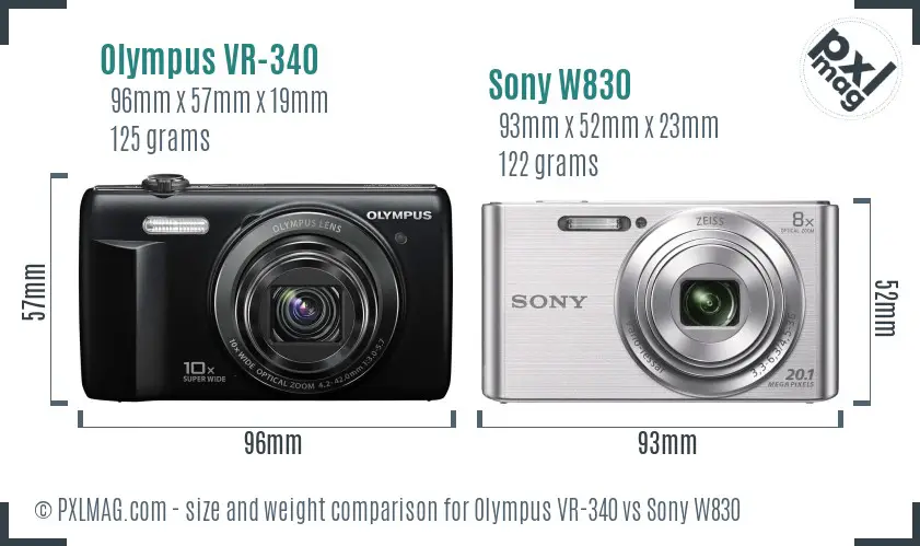 Olympus VR-340 vs Sony W830 size comparison