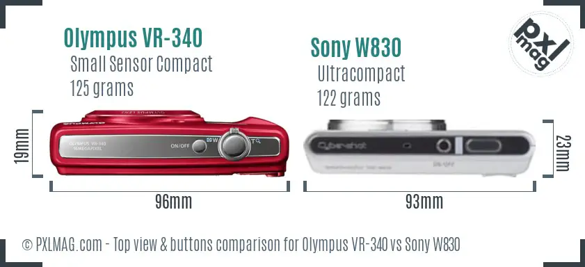 Olympus VR-340 vs Sony W830 top view buttons comparison