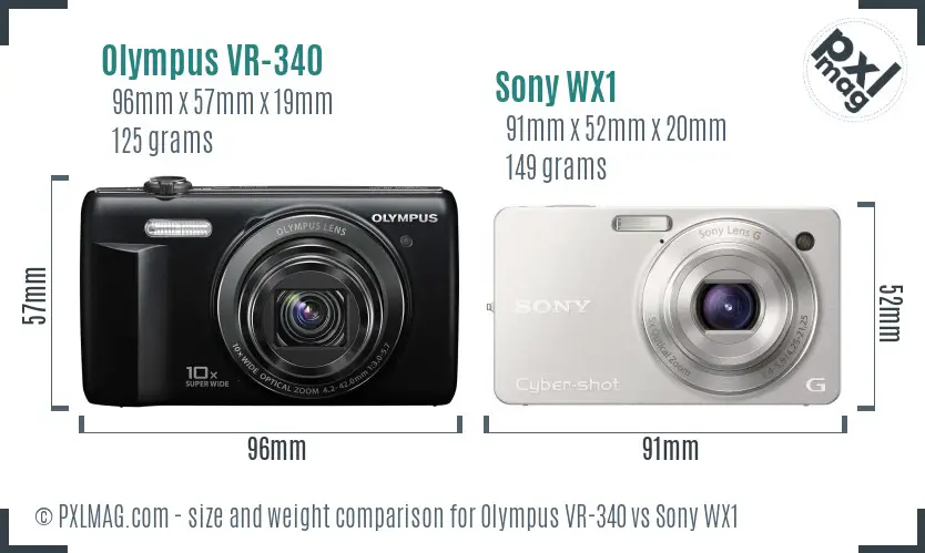 Olympus VR-340 vs Sony WX1 size comparison