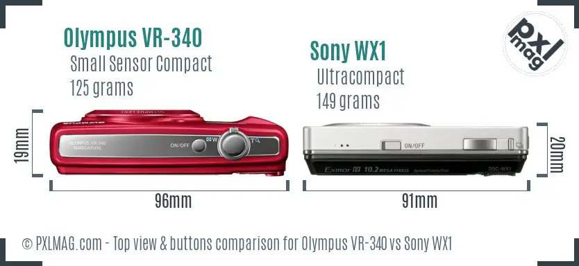 Olympus VR-340 vs Sony WX1 top view buttons comparison