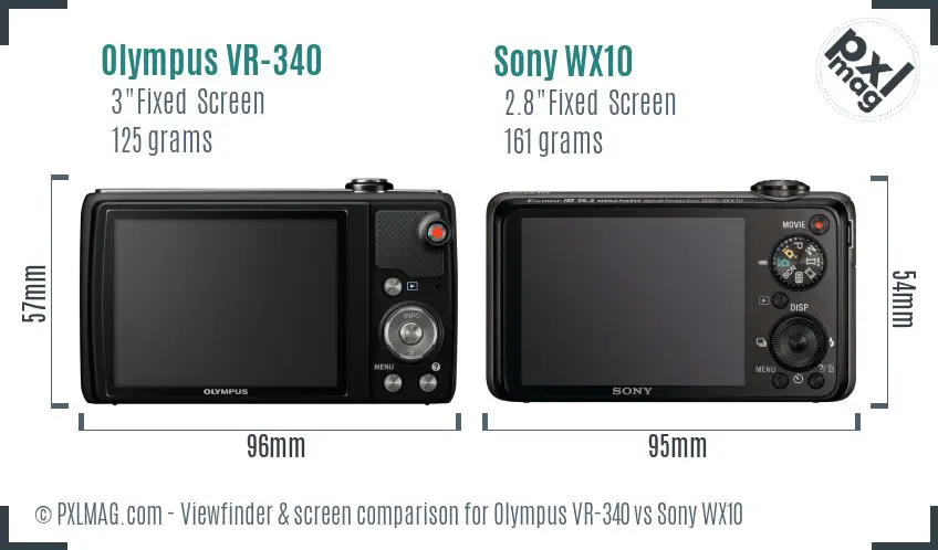 Olympus VR-340 vs Sony WX10 Screen and Viewfinder comparison