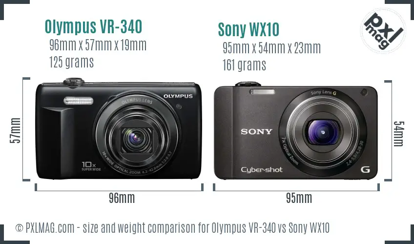 Olympus VR-340 vs Sony WX10 size comparison