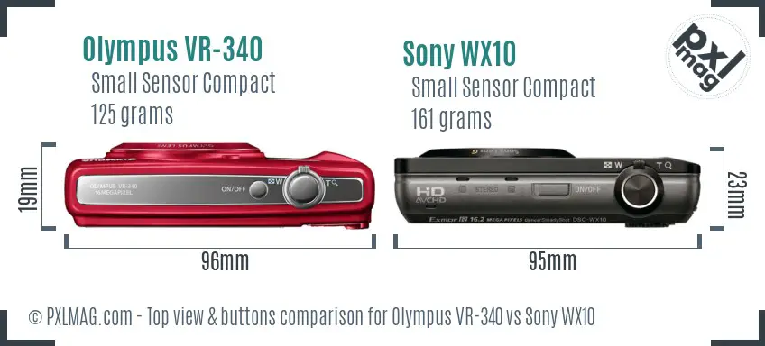 Olympus VR-340 vs Sony WX10 top view buttons comparison