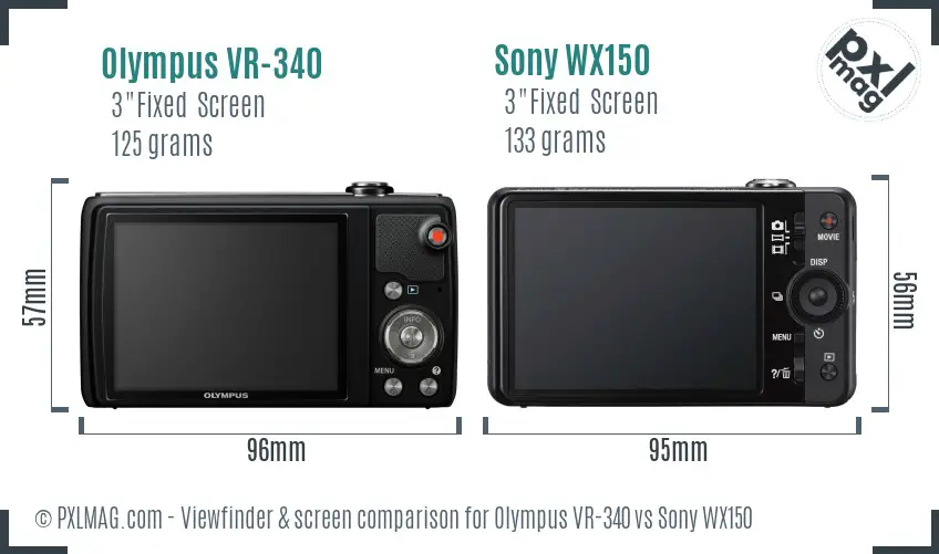 Olympus VR-340 vs Sony WX150 Screen and Viewfinder comparison