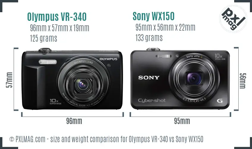 Olympus VR-340 vs Sony WX150 size comparison