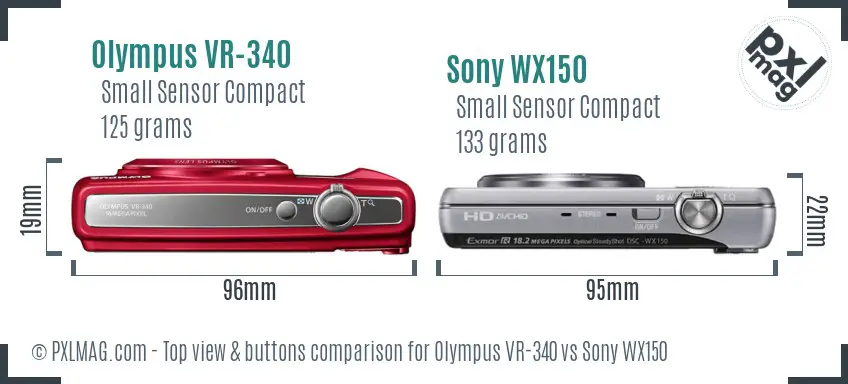 Olympus VR-340 vs Sony WX150 top view buttons comparison