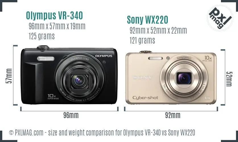 Olympus VR-340 vs Sony WX220 size comparison