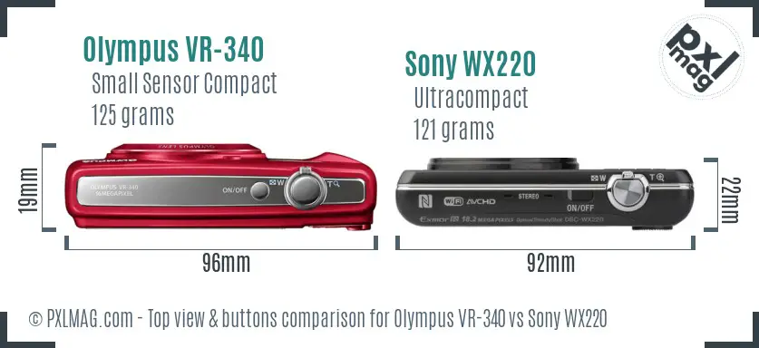 Olympus VR-340 vs Sony WX220 top view buttons comparison