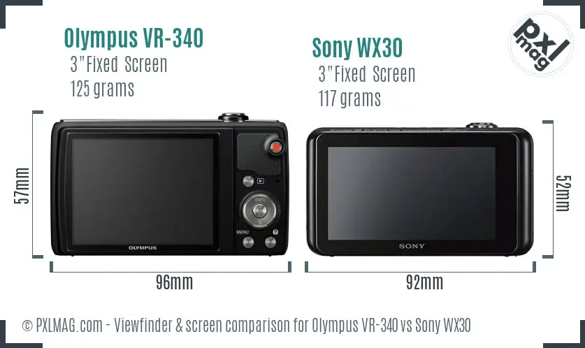 Olympus VR-340 vs Sony WX30 Screen and Viewfinder comparison