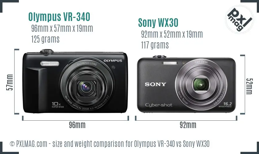 Olympus VR-340 vs Sony WX30 size comparison