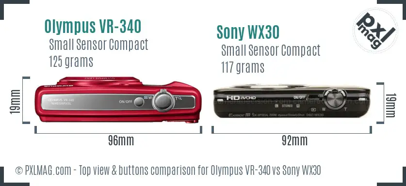Olympus VR-340 vs Sony WX30 top view buttons comparison