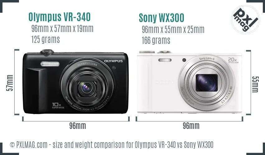 Olympus VR-340 vs Sony WX300 size comparison