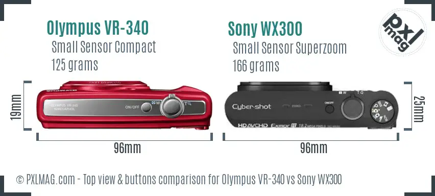 Olympus VR-340 vs Sony WX300 top view buttons comparison