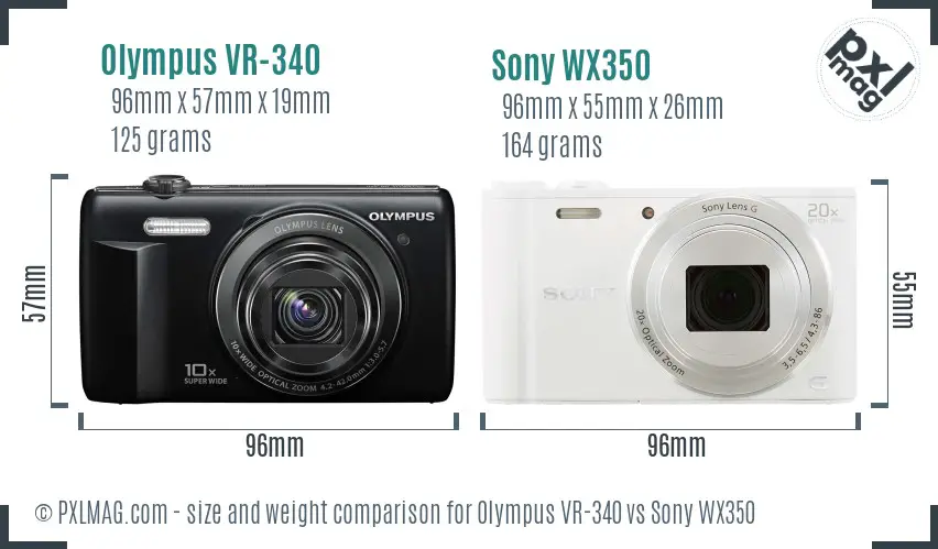 Olympus VR-340 vs Sony WX350 size comparison