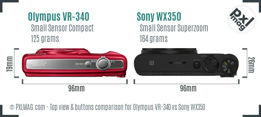 Olympus VR-340 vs Sony WX350 top view buttons comparison