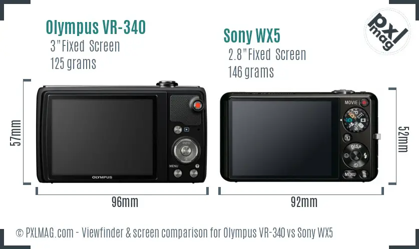 Olympus VR-340 vs Sony WX5 Screen and Viewfinder comparison