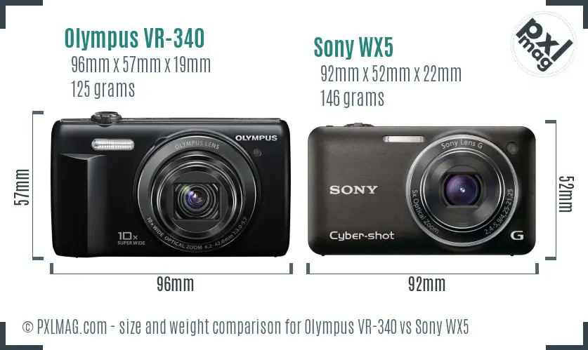 Olympus VR-340 vs Sony WX5 size comparison