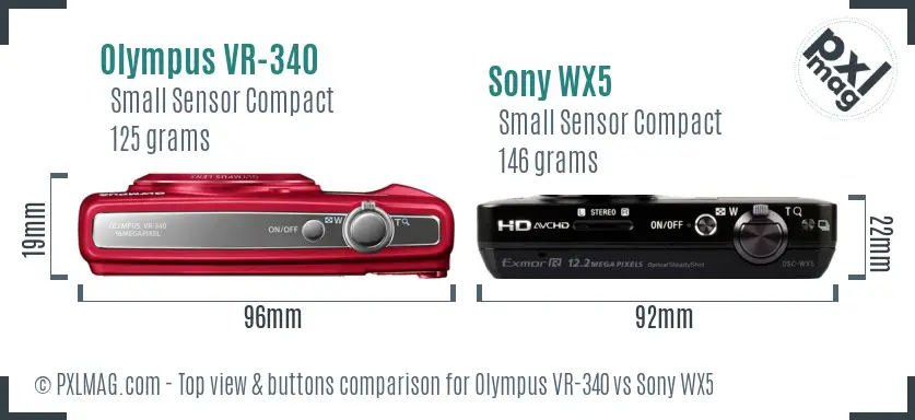 Olympus VR-340 vs Sony WX5 top view buttons comparison