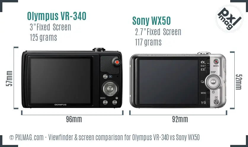 Olympus VR-340 vs Sony WX50 Screen and Viewfinder comparison