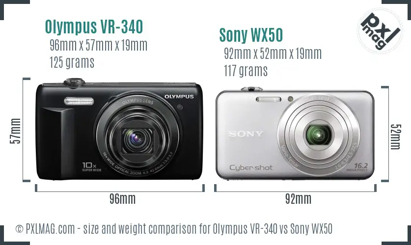 Olympus VR-340 vs Sony WX50 size comparison