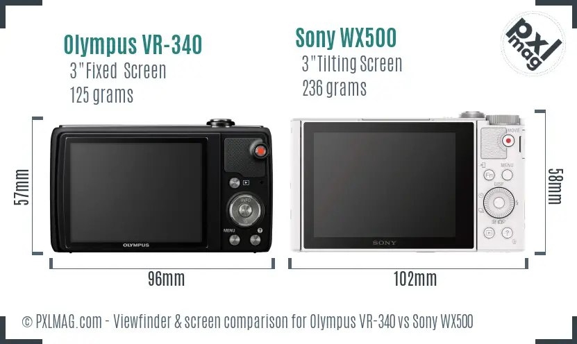 Olympus VR-340 vs Sony WX500 Screen and Viewfinder comparison