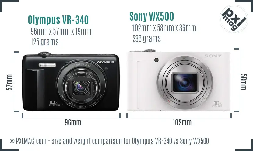 Olympus VR-340 vs Sony WX500 size comparison