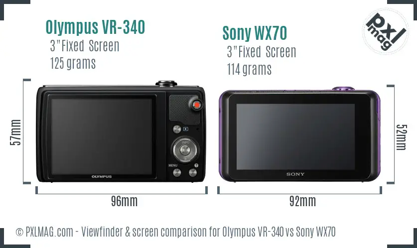 Olympus VR-340 vs Sony WX70 Screen and Viewfinder comparison