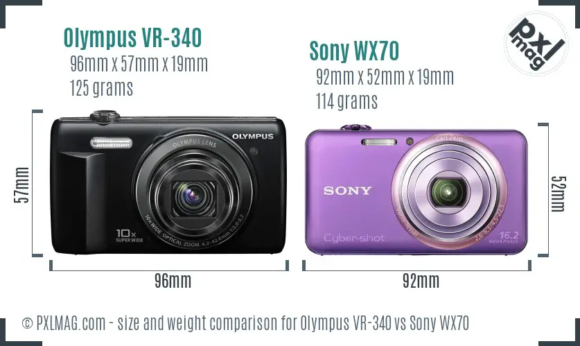 Olympus VR-340 vs Sony WX70 size comparison