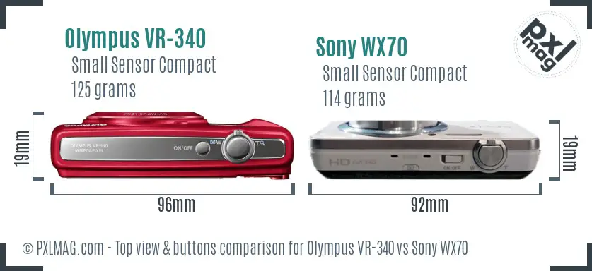 Olympus VR-340 vs Sony WX70 top view buttons comparison